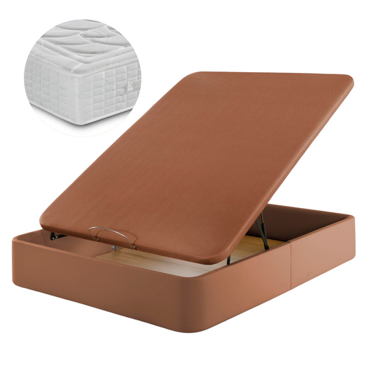 Pack Leatherette Canapé and Spring Mattress Paris | BROWN