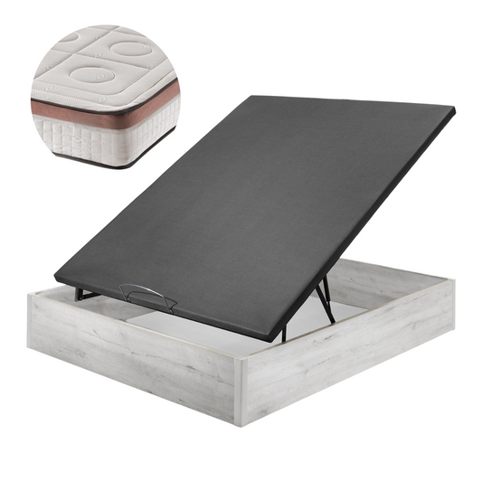Nordic Gray Basic Wooden Canapé Pack and Deluxe Toscana Mattress  | 21 cm